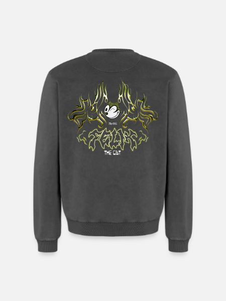 Felix The Cat O.G. Felix & Design Moderne Flamme - Sweatshirt unisexe Premium acid-wash en coton - noir délavé acide