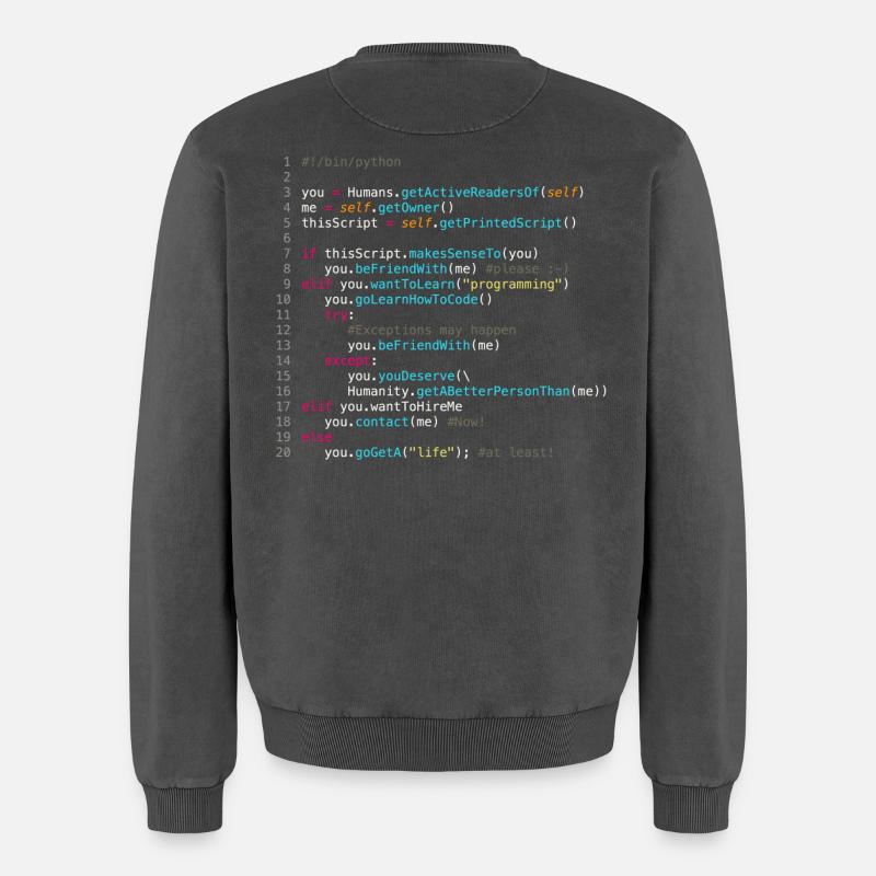 Sei mit Programmierern befreundet (in Python) - Relaxed Unisex Premium Acid-Washed Sweatshirt - Schwarz Acid Wash