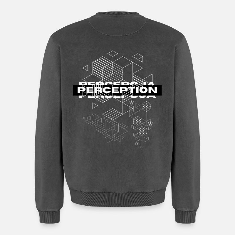 Perception Geometry Mystique - Relaxed Unisex Premium Acid Washed Sweatshirt - acid washed black
