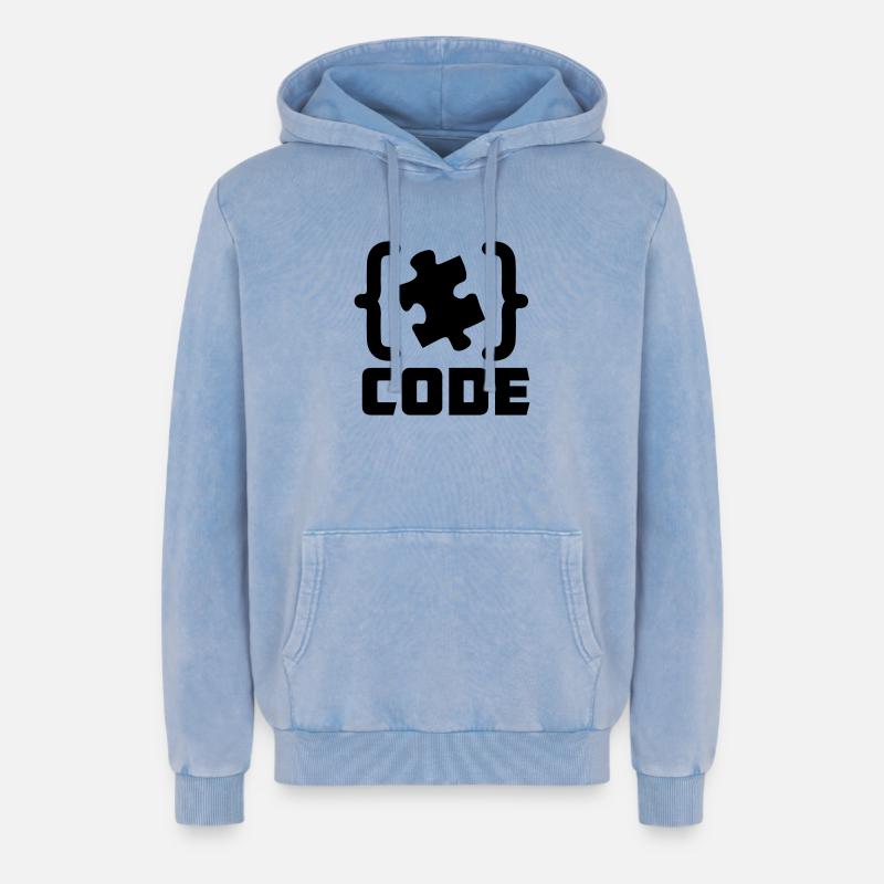 programmer Code puzzle piece solving - Relaxed Unisex Premium Acid Washed Hoodie - acid washed blue