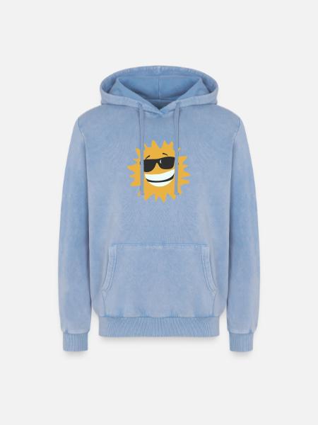 Sunburst Smiling with Sunglasses - Relaxed Unisex Premium Acid Washed Hoodie - acid washed blue