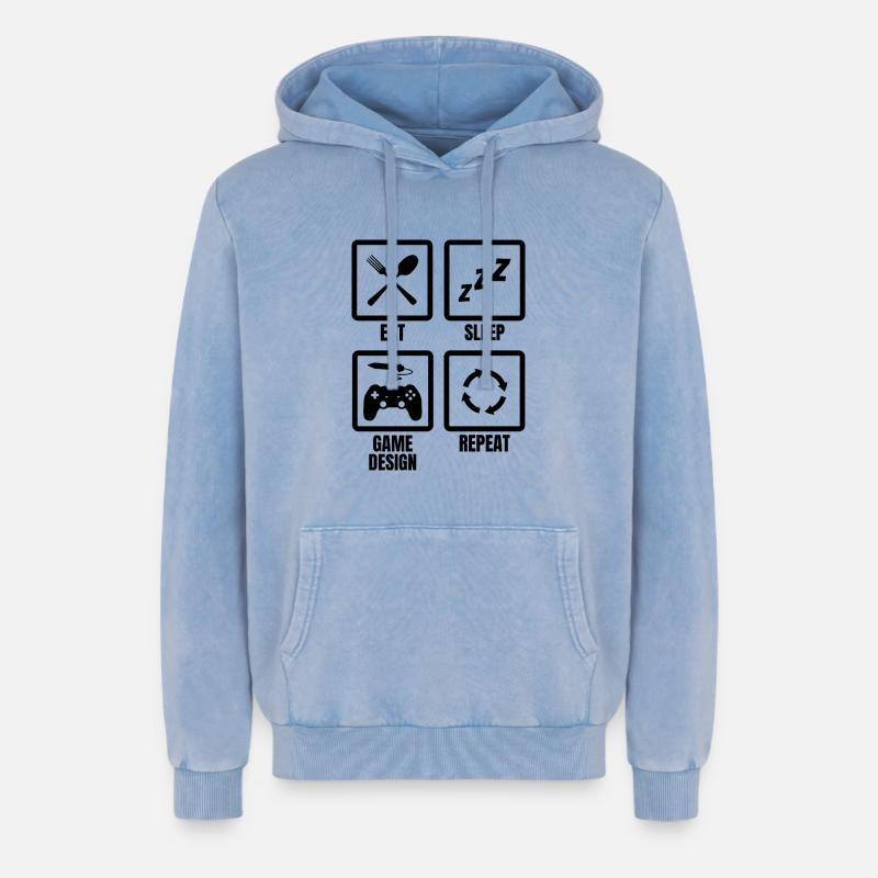 Routine de conception de jeu - Sweat à capuche unisexe Premium acid-wash en coton - bleu délavé acide