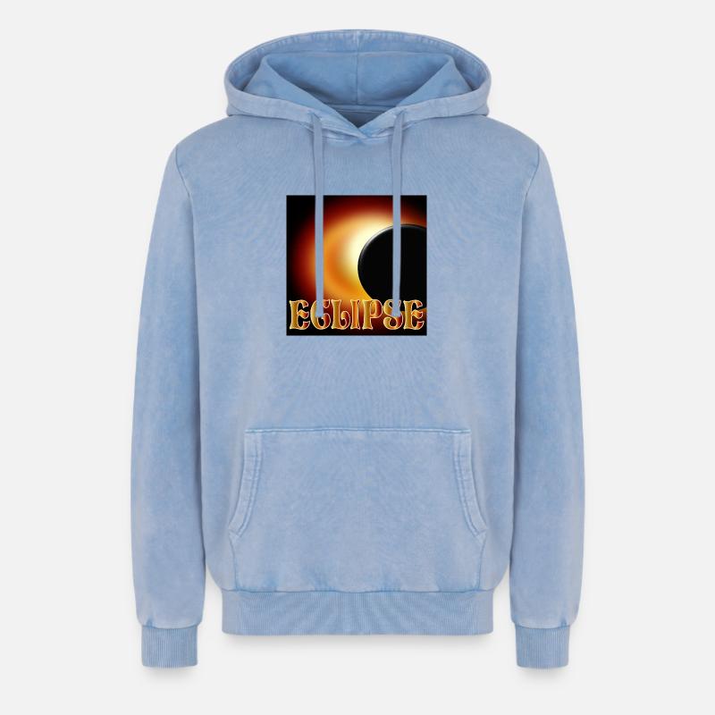 SOLAR ECLIPSE ECLIPSE ASTRONOMY - Relaxed Unisex Premium Acid Washed Hoodie - acid washed blue
