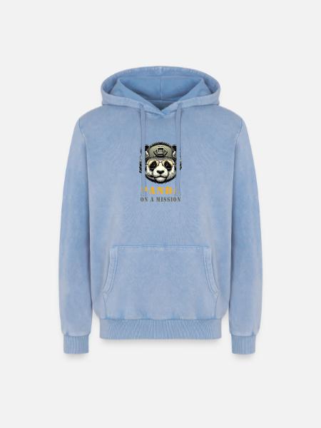 Panda in Mission / Military - Relaxed Unisex Premium Acid Washed Hoodie - acid washed blue