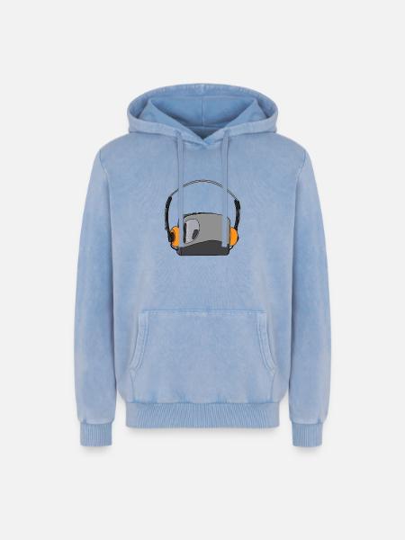 Cool Portable Cassette Audio Player - Relaxed Unisex Premium Acid Washed Hoodie - acid washed blue