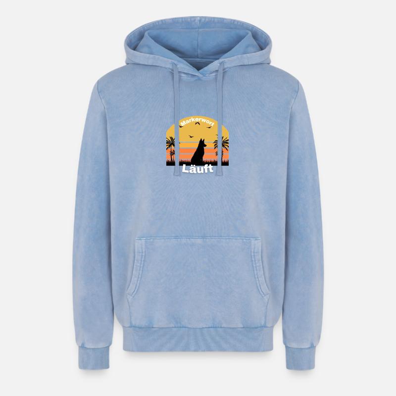 Exécution de mots de repère - Sweat à capuche unisexe Premium acid-wash en coton - bleu délavé acide