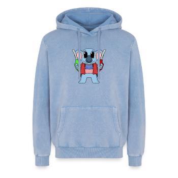 Tankwart Koala Tankstelle - Relaxed Unisex Premium Acid-Washed Hoodie - Blau Acid Wash - Vorne - AI Model Female 172 dark (172cm) & AI Model Male 185 light (185cm)