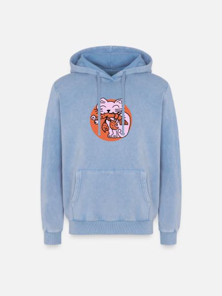 Cat eats cancer - Relaxed Unisex Premium Acid Washed Hoodie - acid washed blue