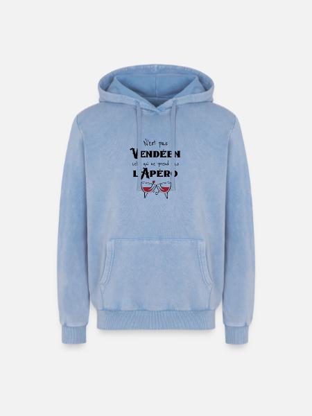 n'est pas vendeen - Sweat à capuche unisexe Premium acid-wash en coton - bleu délavé acide