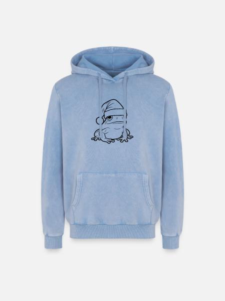 Funny Christmas frog with cap - Relaxed Unisex Premium Acid Washed Hoodie - acid washed blue