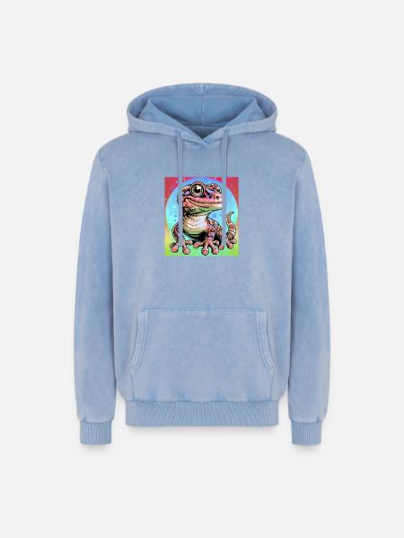 Gecko - Relaxed Unisex Premium Acid-Washed Hoodie - Blau Acid Wash