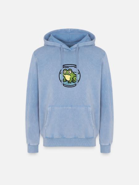 Frog in a Bowl - Relaxed Unisex Premium Acid Washed Hoodie - acid washed blue