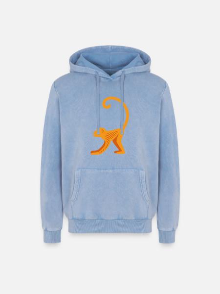 Orangutan line logo - Relaxed Unisex Premium Acid Washed Hoodie - acid washed blue