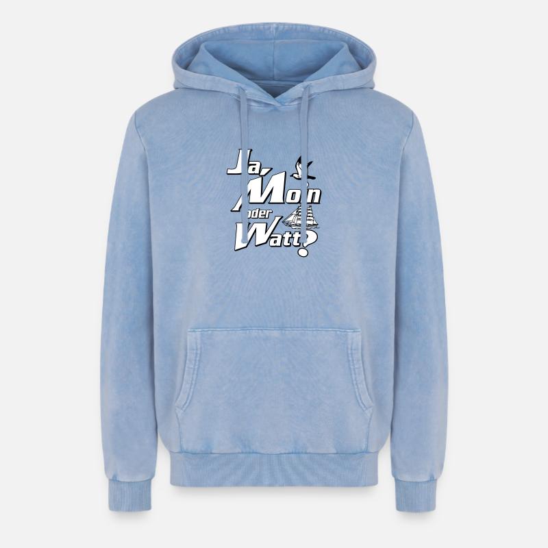 Ja Moin oder Watt? - Sweat à capuche unisexe Premium acid-wash en coton - bleu délavé acide