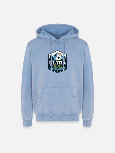 Ultra Trail Running - Relaxed Unisex Premium Acid Washed Hoodie - acid washed blue