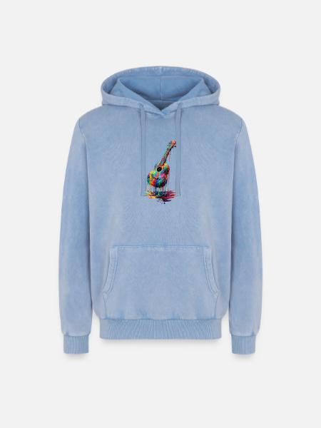 Ukulele with dripping paint - Relaxed Unisex Premium Acid Washed Hoodie - acid washed blue