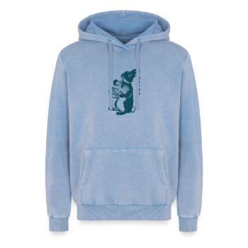 Ramen Bunny - Relaxed Unisex Premium Acid-Washed Hoodie - Blau Acid Wash - Vorne - AI Model Female 172 dark (172cm) & AI Model Male 185 light (185cm)