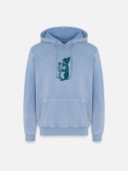 Ramen Bunny - Relaxed Unisex Premium Acid-Washed Hoodie - Blau Acid Wash