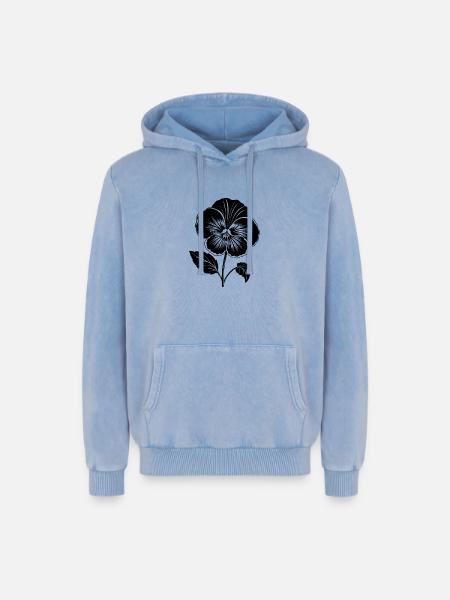 Pansy Flower - Relaxed Unisex Premium Acid Washed Hoodie - acid washed blue