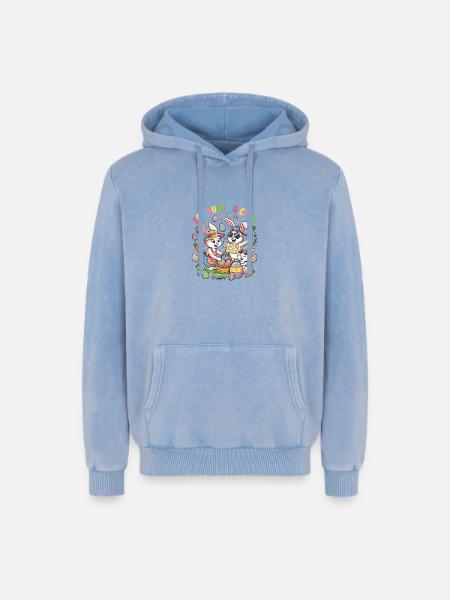 Hoster Bunny Family - Egg Collector - Relaxed Unisex Premium Acid Washed Hoodie - acid washed blue