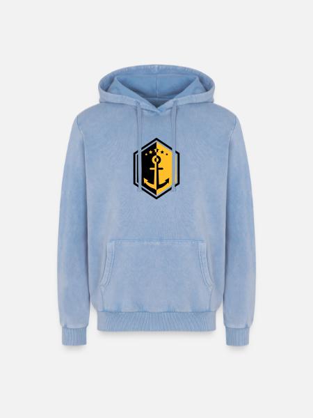 zeeman / marine / boot / zee - Unisex Premium acid-wash hoodie van katoen - blauw zuurgewassen