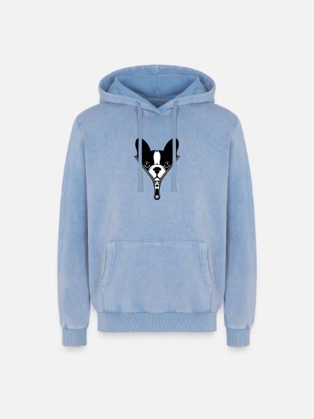French Bulldog in a Zipper - Relaxed Unisex Premium Acid Washed Hoodie - acid washed blue