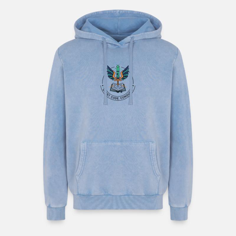 Quest. Code. Conquérir l’emblème - Sweat à capuche unisexe Premium acid-wash en coton - bleu délavé acide