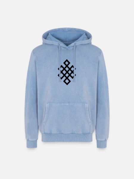 Tibet Symbol Luck - Relaxed Unisex Premium Acid Washed Hoodie - acid washed blue