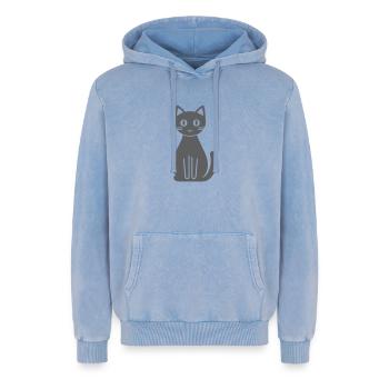 Katze Comic - Relaxed Unisex Premium Acid-Washed Hoodie - Blau Acid Wash - Vorne - AI Model Female 172 dark (172cm) & AI Model Male 185 light (185cm)