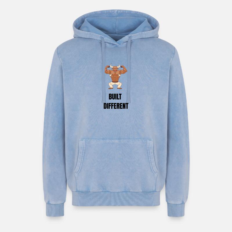 Construit différemment - Sweat à capuche unisexe Premium acid-wash en coton - bleu délavé acide