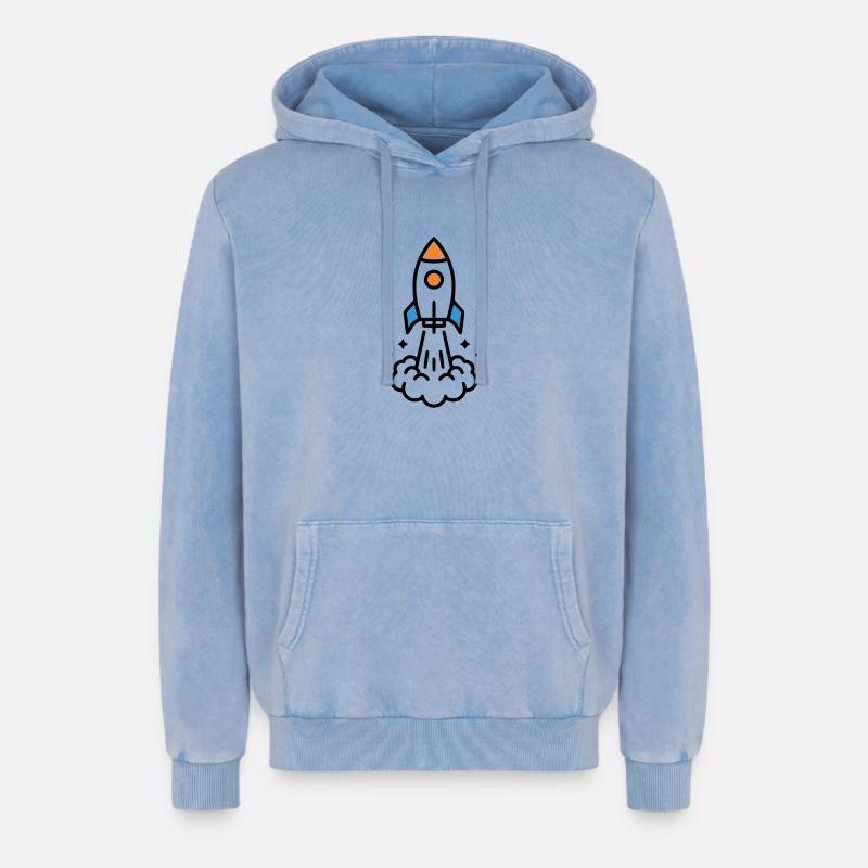 Comic spatial Rocket Launch - Sweat à capuche unisexe Premium acid-wash en coton - bleu délavé acide