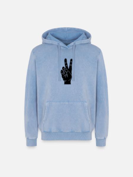 Black hand gesture peace - Relaxed Unisex Premium Acid Washed Hoodie - acid washed blue