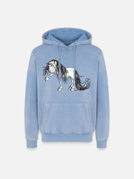 Andalusian Horse - Relaxed Unisex Premium Acid Washed Hoodie - acid washed blue