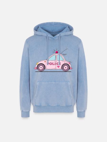 Polizeiauto Police Rosa - Relaxed Unisex Premium Acid-Washed Hoodie - Blau Acid Wash