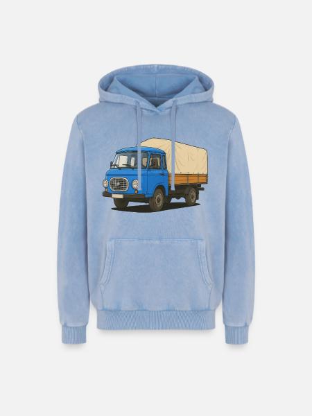Plateau Est - Sweat à capuche unisexe Premium acid-wash en coton - bleu délavé acide