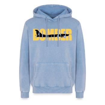 Bomber Tu-95 - Relaxed Unisex Premium Acid-Washed Hoodie - Blau Acid Wash - Vorne - AI Model Female 172 dark (172cm) & AI Model Male 185 light (185cm)