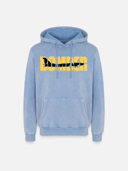 Bomber Tu-95 - Relaxed Unisex Premium Acid Washed Hoodie - acid washed blue