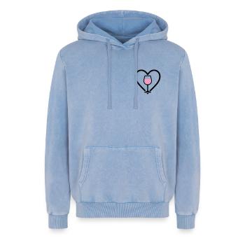 Herz + Roséwein – Rosé Lover - Relaxed Unisex Premium Acid-Washed Hoodie - Blau Acid Wash - Vorne - AI Model Female 172 dark (172cm) & AI Model Male 185 light (185cm)