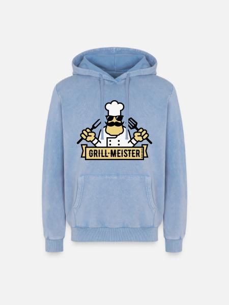 Grillmeister (Grilling / Barbecue / BBQ / 3C) - Relaxed Unisex Premium Acid Washed Hoodie - acid washed blue