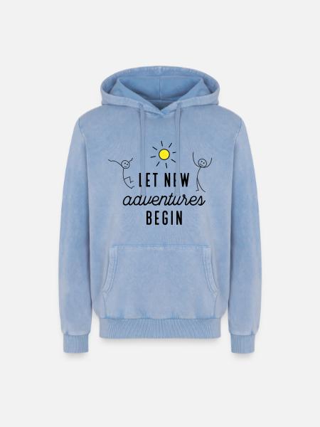 Adventure or new beginning - Relaxed Unisex Premium Acid Washed Hoodie - acid washed blue