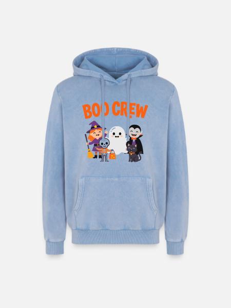Boo Crew Halloween-Freunde - Relaxed Unisex Premium Acid-Washed Hoodie - Blau Acid Wash