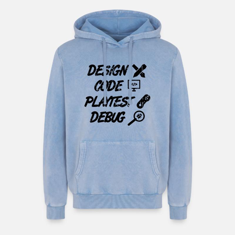 Débogage Playtest de code de conception - Sweat à capuche unisexe Premium acid-wash en coton - bleu délavé acide
