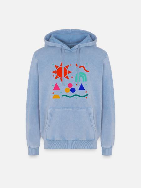 Lebendige Geometrie Sonnenfarben Muster - Relaxed Unisex Premium Acid-Washed Hoodie - Blau Acid Wash