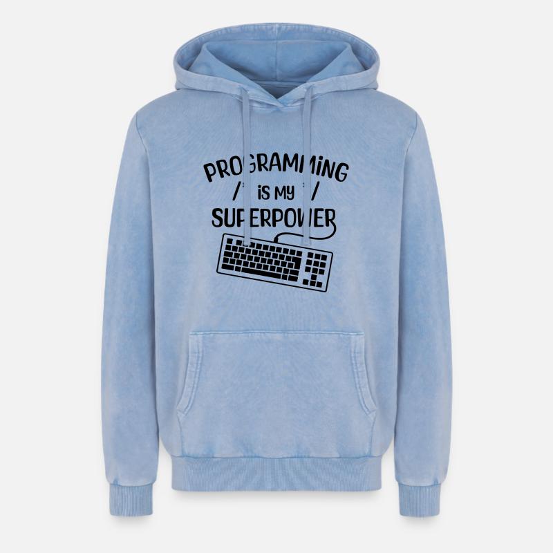 Computer Freak Statement Developer Programmer - Relaxed Unisex Premium Acid Washed Hoodie - acid washed blue