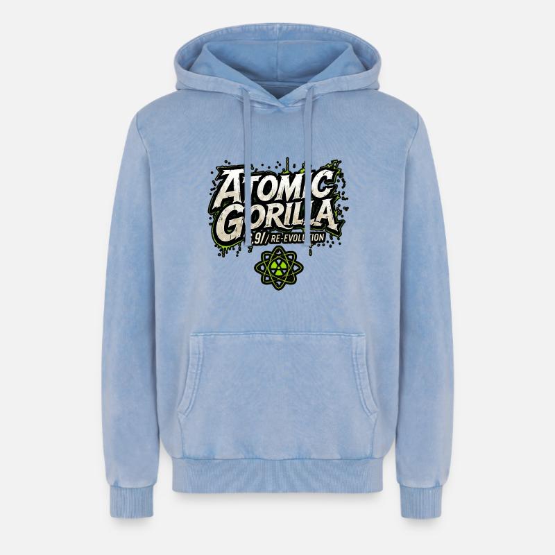 Réévolution du gorille atomique - Sweat à capuche unisexe Premium acid-wash en coton - bleu délavé acide