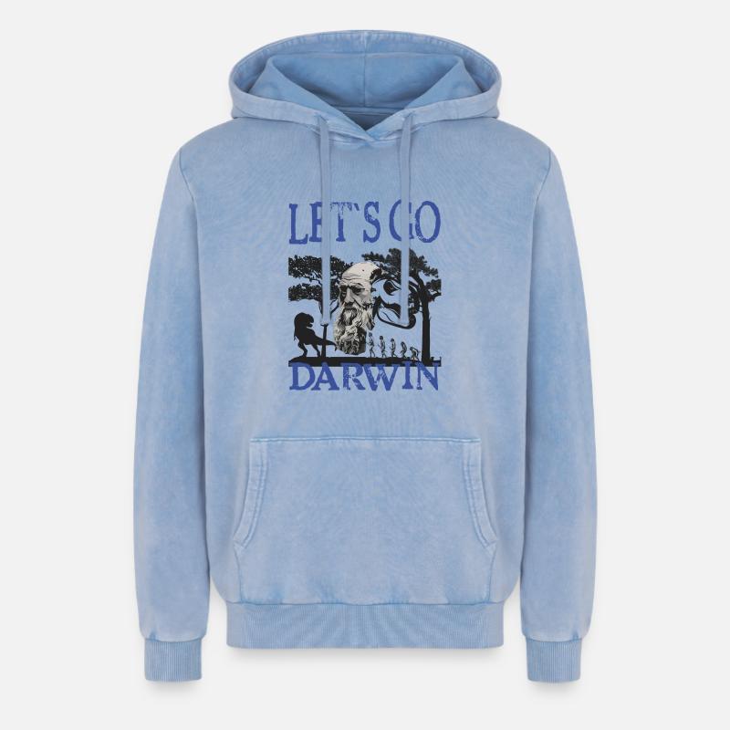 Charles Darwin Evolution textile gift idea - Relaxed Unisex Premium Acid Washed Hoodie - acid washed blue