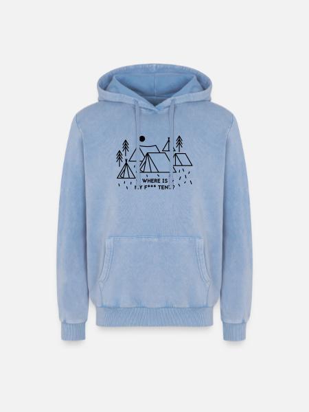 Where is my tent? - Relaxed Unisex Premium Acid-Washed Hoodie - Blau Acid Wash