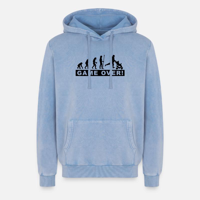 evolution_daddy - Sweat à capuche unisexe Premium acid-wash en coton - bleu délavé acide