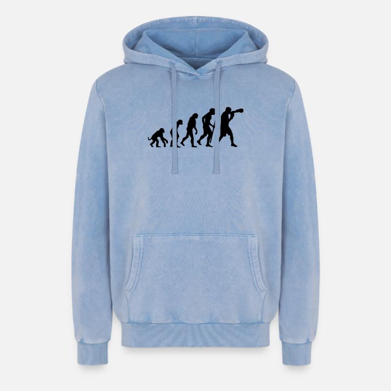 Evolution de la boxe - Sweat à capuche unisexe Premium acid-wash en coton - bleu délavé acide