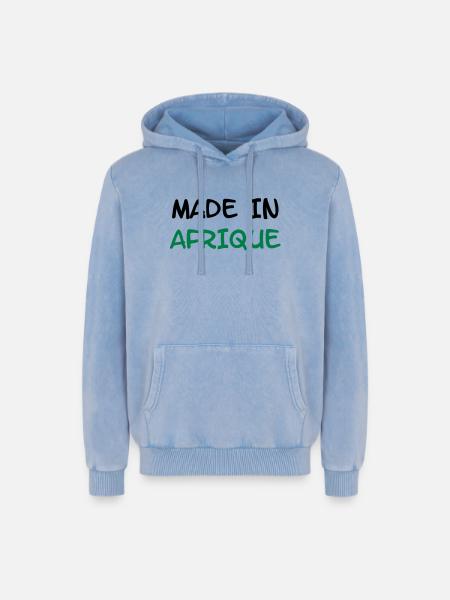 Made in AFRIQUE ! - Sweat à capuche unisexe Premium acid-wash en coton - bleu délavé acide